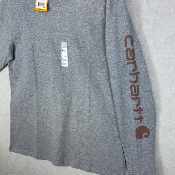 Carhartt Womens Loose Fit Medium Grey Heavyweight Long-Sleeve Logo Sleeve T - Picture 3 of 4